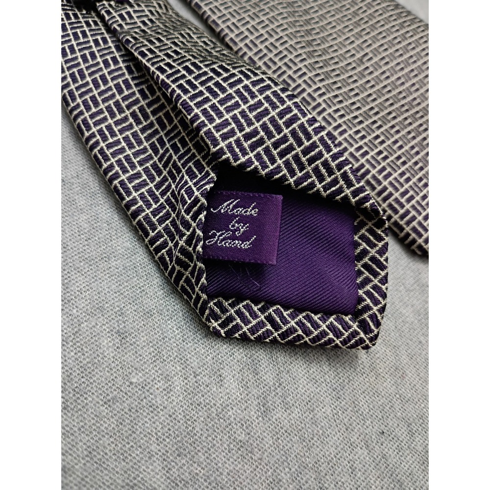 Ralph Lauren Purple Label Silk Tie Geometric Basketweave Made in England Purple - Picture 5 of 10
